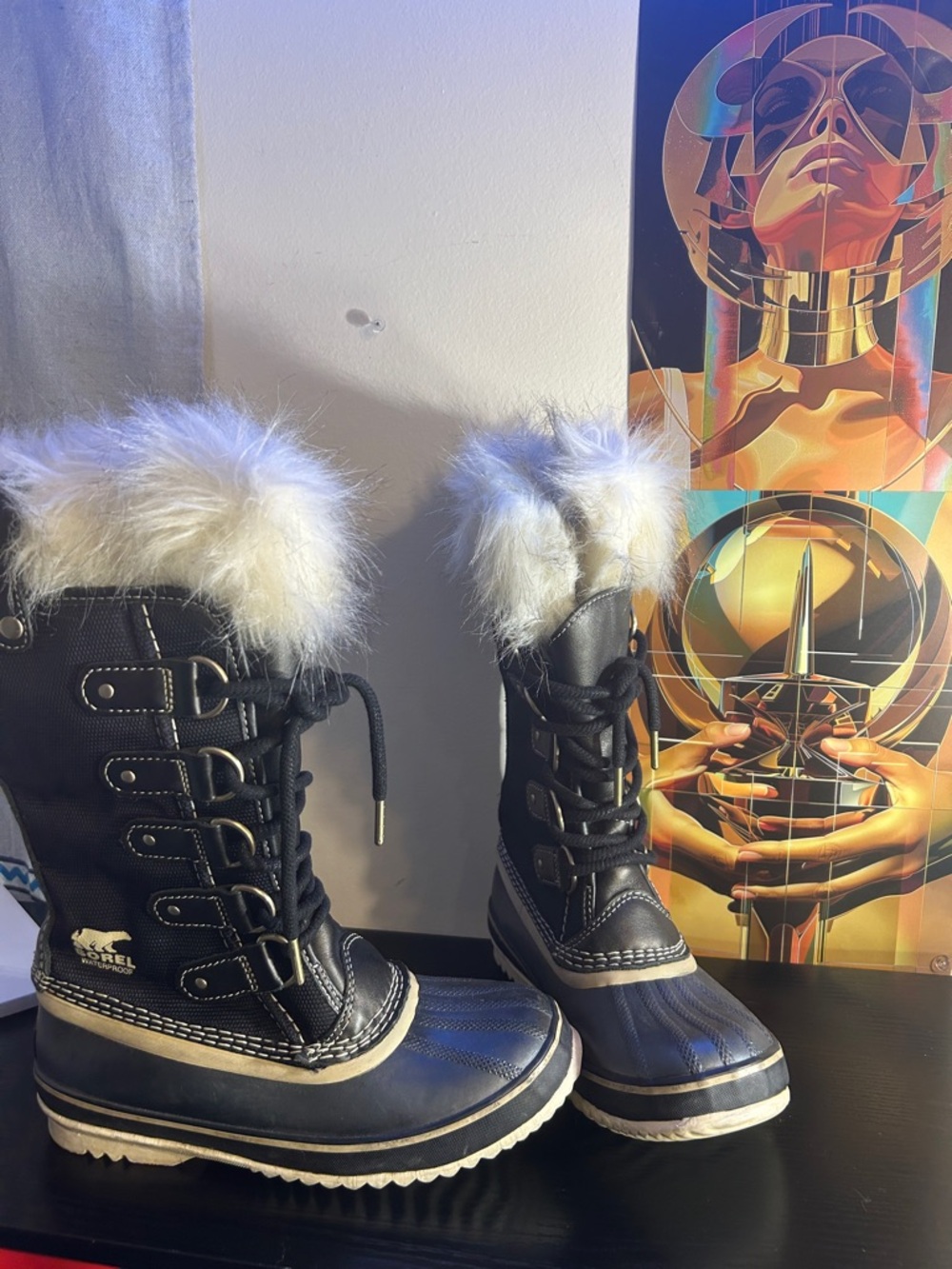 SALE2DAY/ONLY✈️ Sorel Black Faux Fur Winter Boots:UC